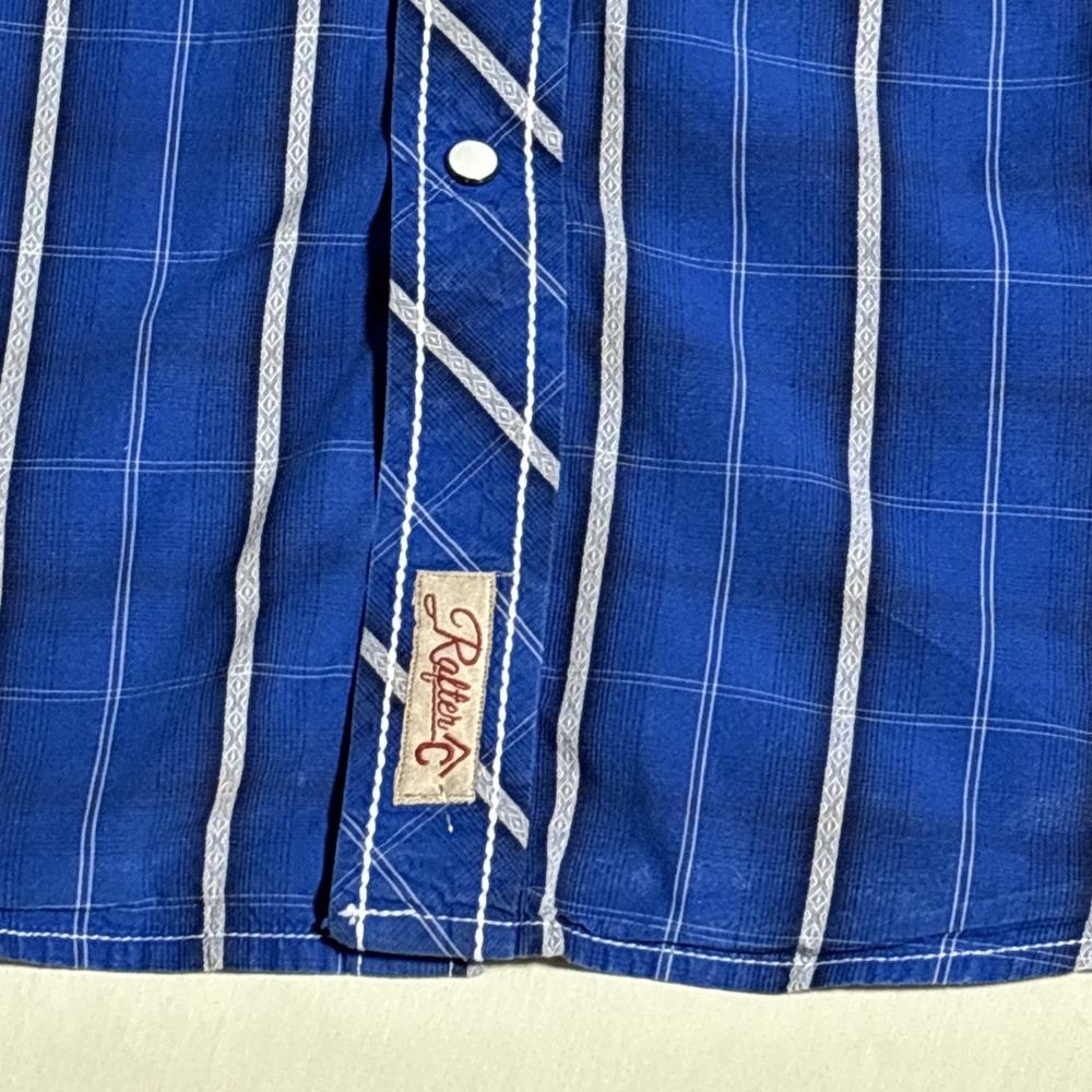 Rafter C Cowboy Collection Shirt BluePlaid Cotton Pearl Snap Long Sleeve Size XL